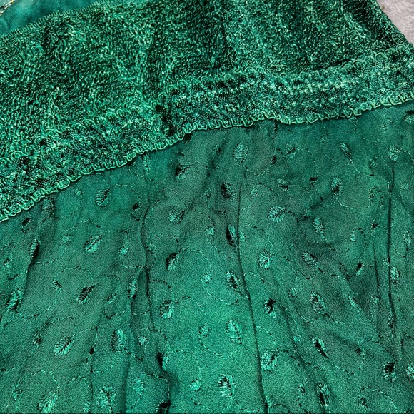 90’s Vintage L.S.I. Ombré Embroidered Tie Die Green Halter-neck Dress L - Picture 5 of 9